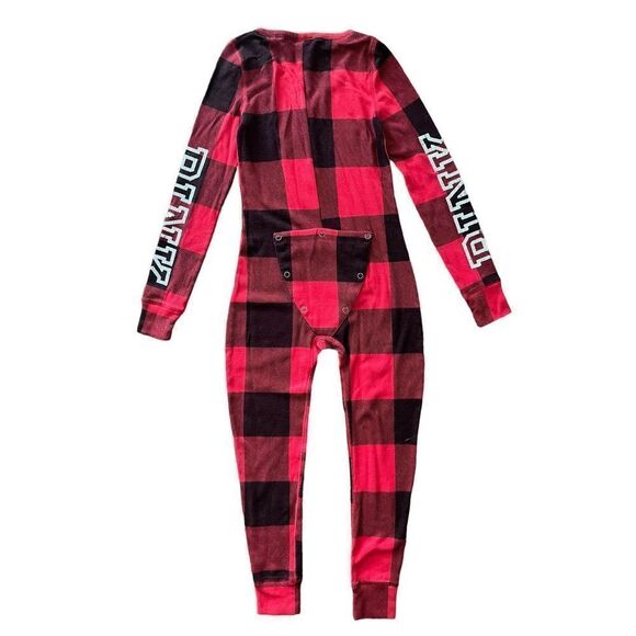 VS PINK Thermal Onesie Loungewear Buffalo Plaid Sequin Red Black Size Medium - Picture 6 of 7